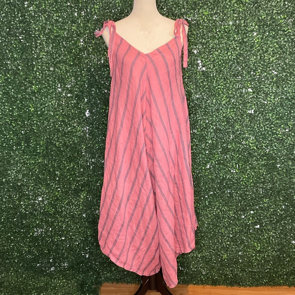 Vasna Linen Striped Jumpsuit Womens One Size Adjustable Straps Made in Italy